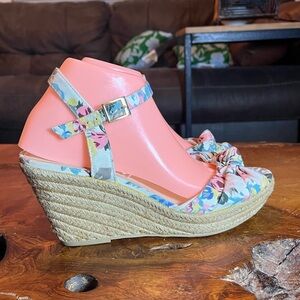 Montego Bay Club Floral Canvas Espadrille Wedge Sandals Size 9.5 Boho